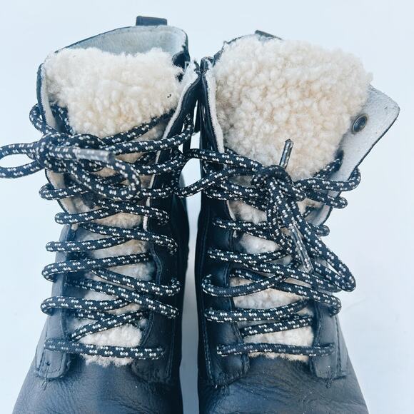 Sorel Women’s Emelie Lace Up Ankle Boots Black Leather Cozy 8 Shearling Winter - Picture 5 of 13